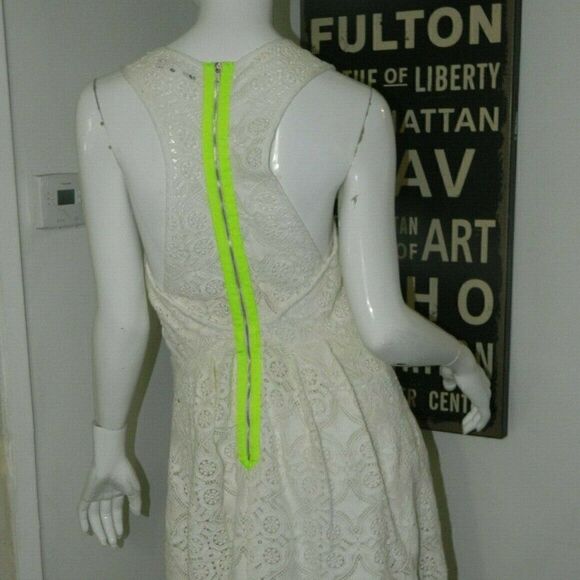 Anthropologie FUNKTIONAL Dress White Eyelet  Neon Green Zipper Medium - Picture 1 of 10